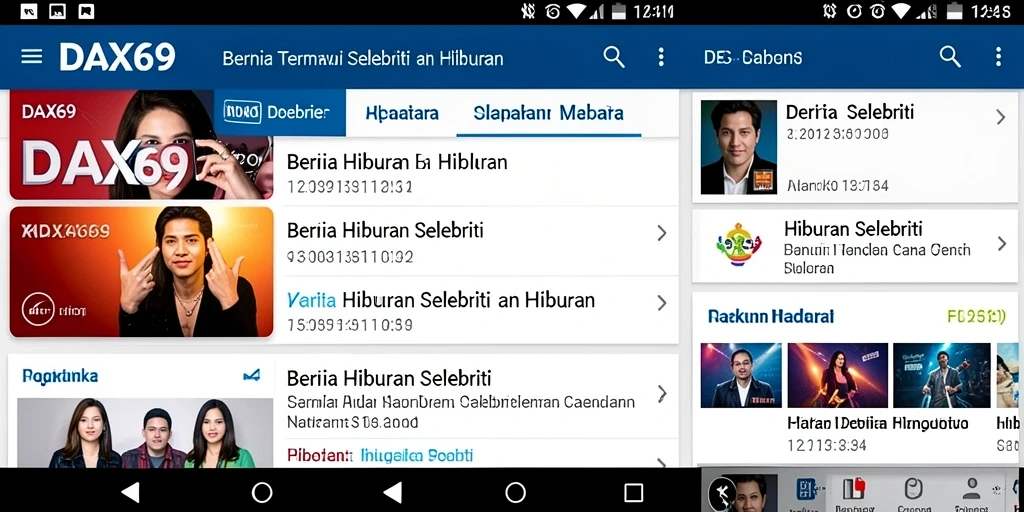Antarmuka DAX69 yang menarik dengan berita selebriti terbaru.