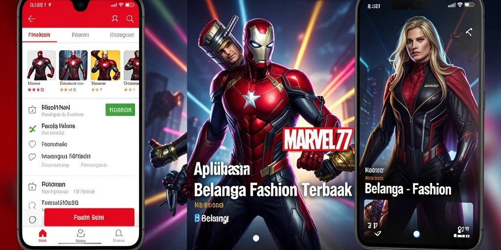 Tampilan antarmuka aplikasi Fashion MARVEL77 dengan berbagai pilihan produk.