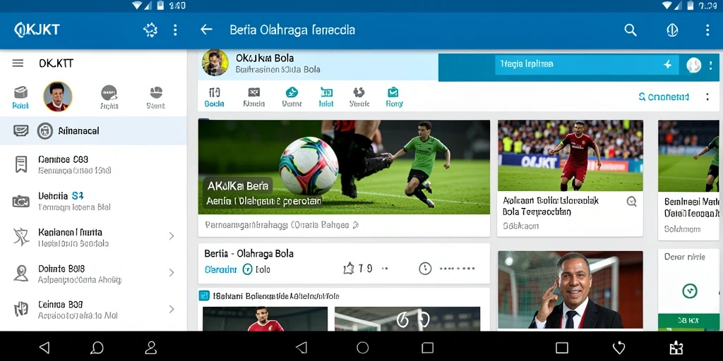 Antarmuka aplikasi OKJKT menampilkan berita olahraga bola yang menarik.