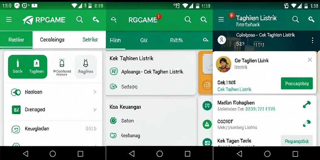 Screenshot antarmuka RPGAME menampilkan fitur cek tagihan listrik dengan mudah.