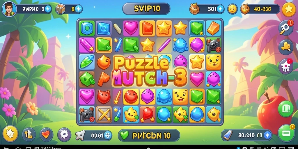 Tampilan antarmuka game Puzzle Match-3 yang menarik dan interaktif.