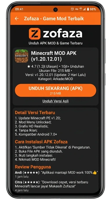Tampilan halaman APK zofaza