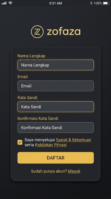 Tampilan halaman daftar zofaza
